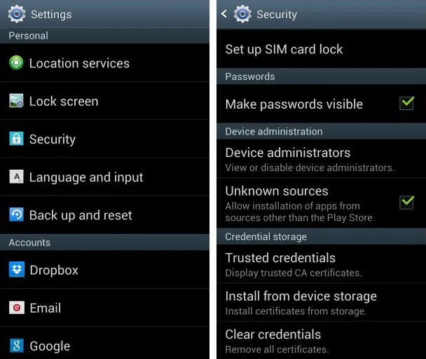 Android settings — Install unknown apps toggle for Chrome browser