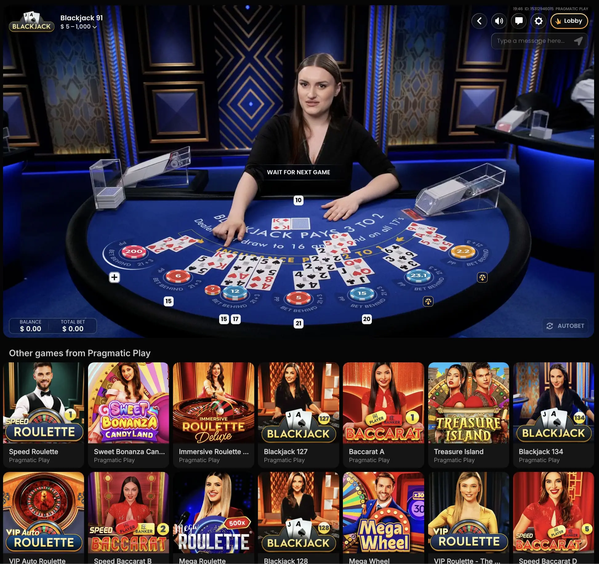 Parimatch Live Blackjack table — real dealer blackjack game selection
