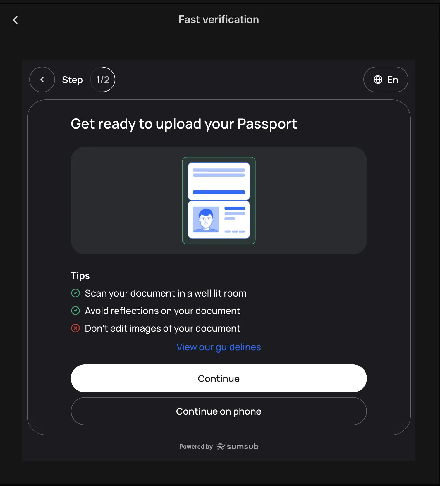 Get ready to upload passport and document submission screen