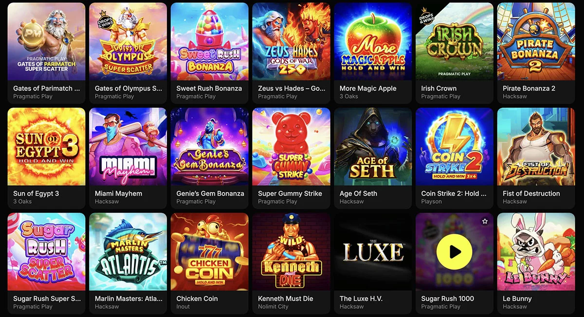 Top slot games at Parimatch — popular real money video slots lobby selection